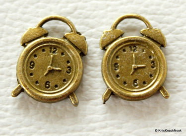 2 x Table Clock Antique Bronze Tone Charms